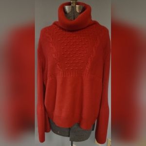 PLUS SIZE XXL RED BELL SLEEVE PULLOVER TURTLENECK SWEATER